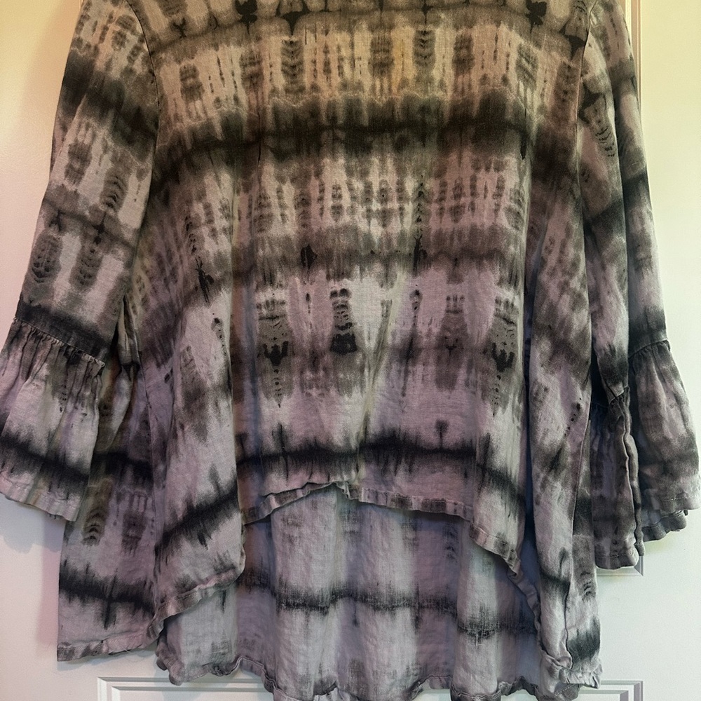 bryn Walker Tie-Dye Blouse - Black and Gray Linen